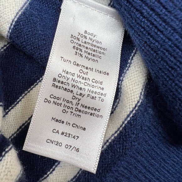 Talbots Nautical Gold Whale Navy White Striped Sweater Size Small - Picture 9 of 10